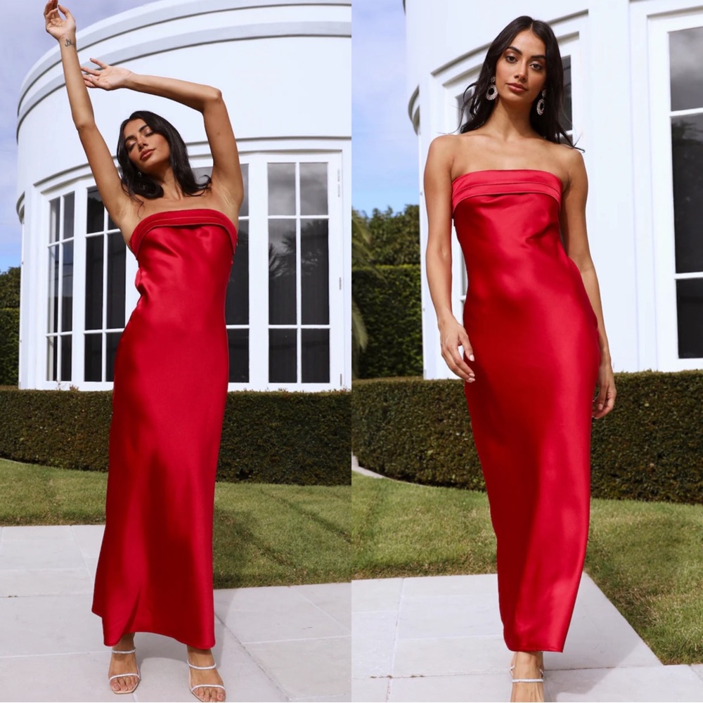 SATIN MAXI DRESS RED